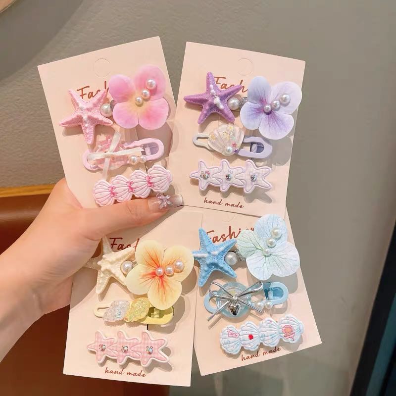 Ocean Princess-themed little girl hairpin set with scratch-clip shark clip hair accessory details Picture