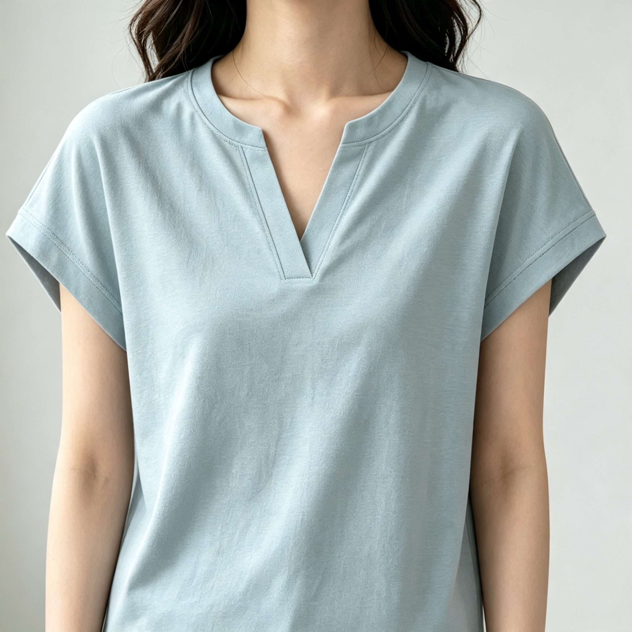 Linen silk V-neck T-shirt for women 2026 Spring/Summer new style, light and breathable, snowflake cotton short-sleeved solid color versatile top