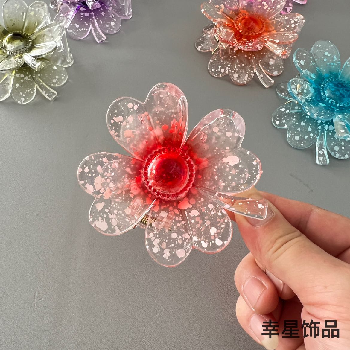 8cm fashionable new gradient frangipani flower clip, back of the head updo, shark clip hair accessory
