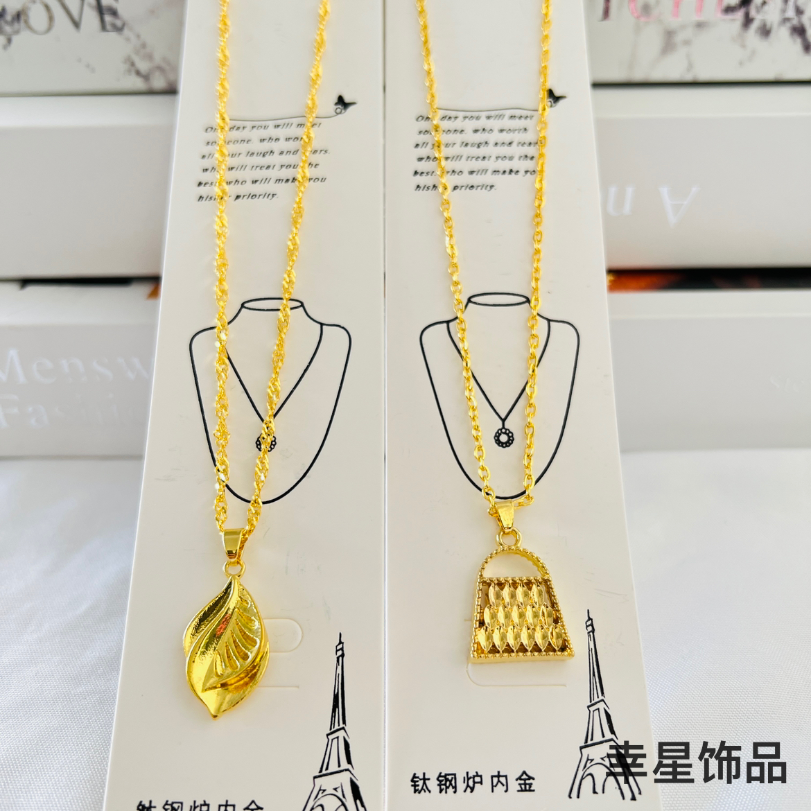 金色叶子吊坠项链 纯沙金短款民族风宗教饰品 女款男款正品