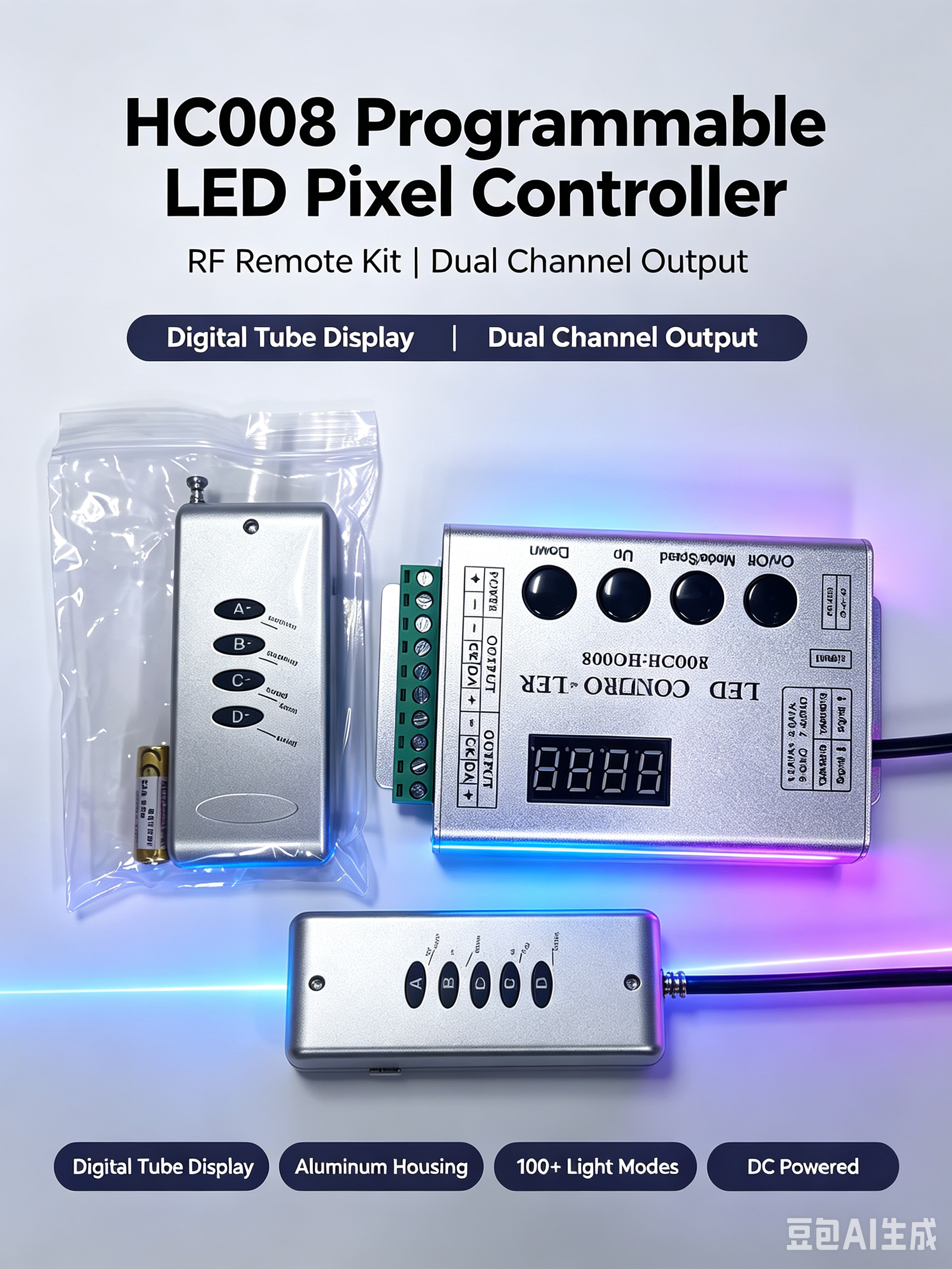 HC008 可编程幻彩LED控制器
 白底实物图