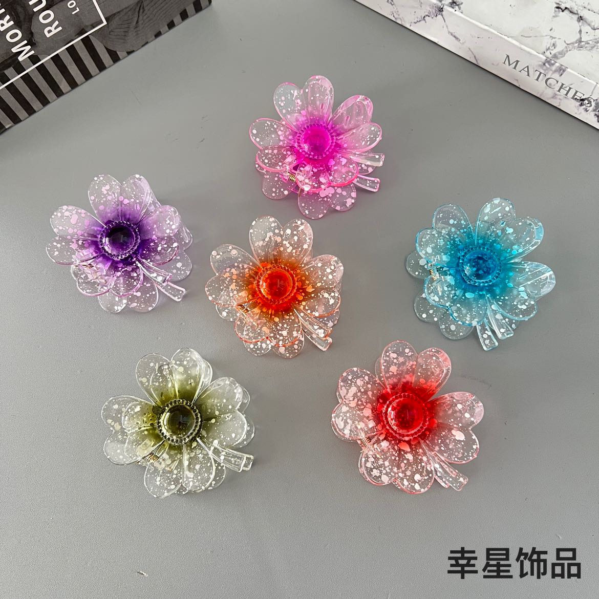 8cm fashionable new gradient frangipani flower clip, back of the head updo, shark clip hair accessory details Picture