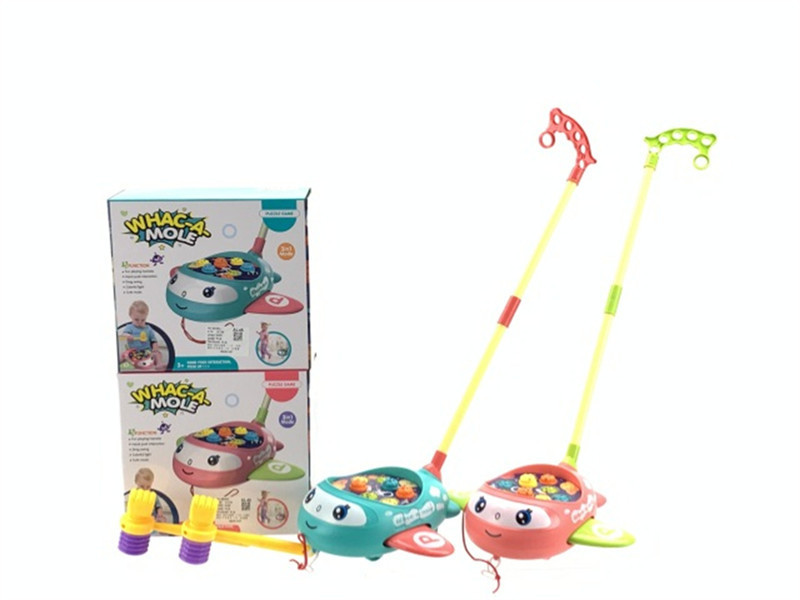 TD23486 Children's aircraft hand-pushed whackle toy, early education sound and light tapping game, baby walking trolley, educational stall and supermarket toy Specification image