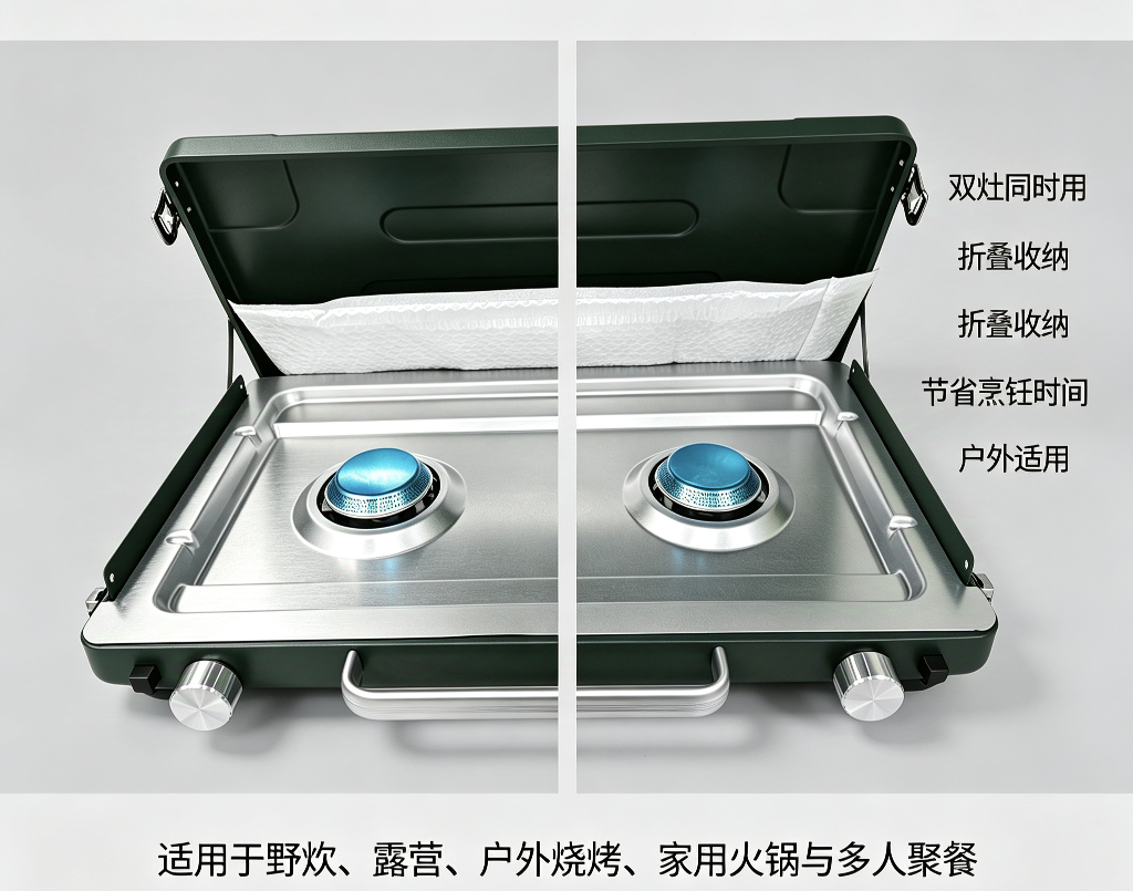 便携双头燃气炉 折叠卡式炉 双灶野炊炉具 家用火锅炉 户外燃气炉详情图3