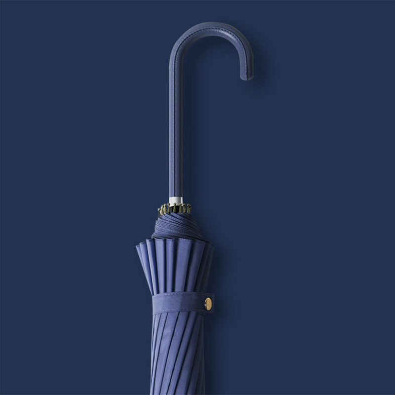 Hengdun 16-bone reinforced wind-resistant long-handled umbrella, retro curved hook leather handle straight pole umbrella, Morandi solid color enlarged umbrella surface, all-weather and all-weather umbrella, women's style artistic and simple umbrella, can be printed with enterprise LOGO advertisement umbrella Item Picture