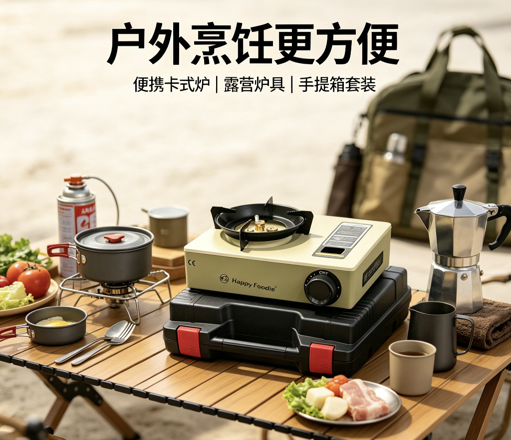 米黄色卡式炉 便携燃气炉 手提箱卡式炉 户外炉具 家用火锅炉细节图