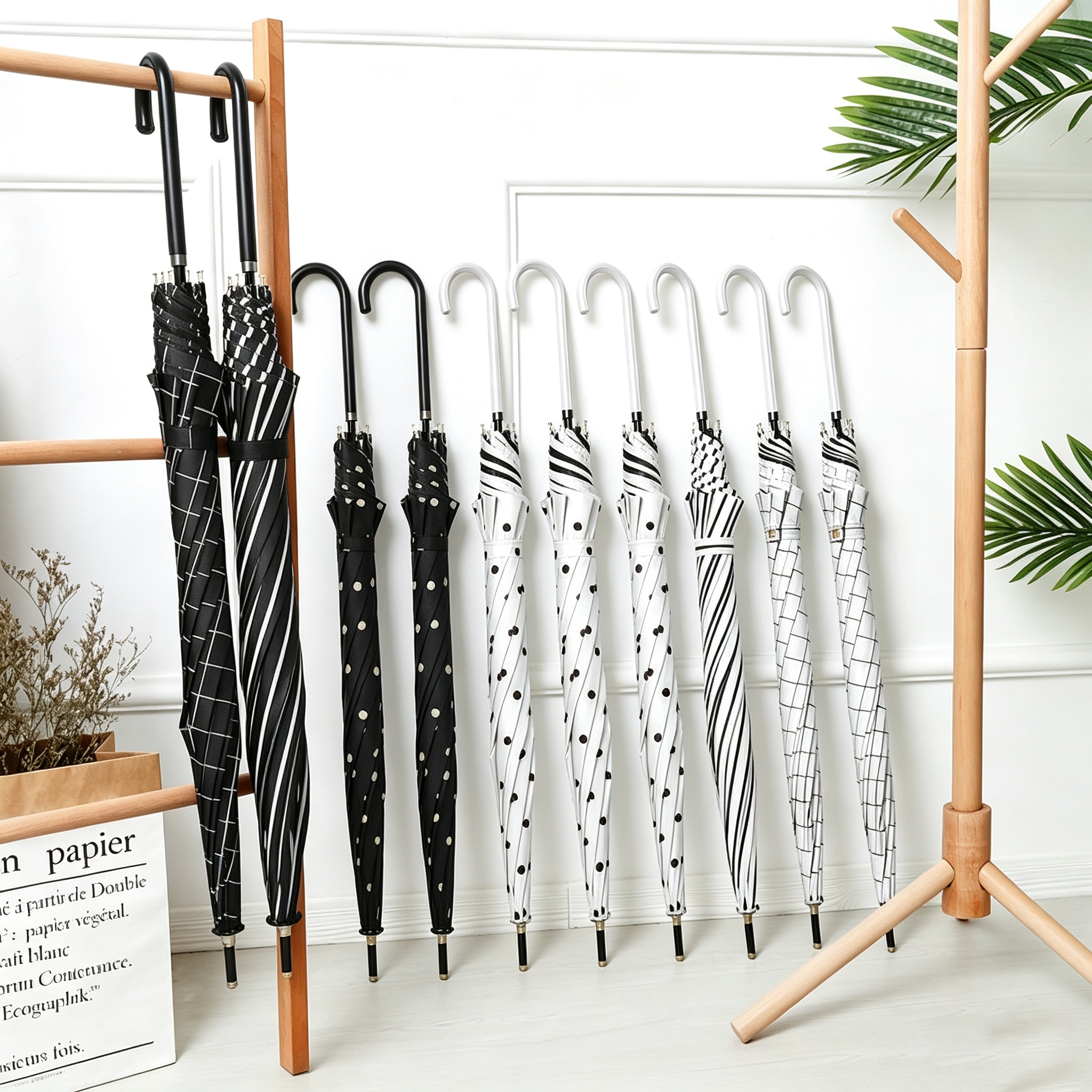 Hengdun retro polt-patterned checkered hook long-handled umbrella, simple and artistic style, straight-handled umbrella, large canopy, suitable for both sunny and rainy days, student commuting, photo-taking, high appearance level, sunshade umbrella, supports customization of enterprise logo