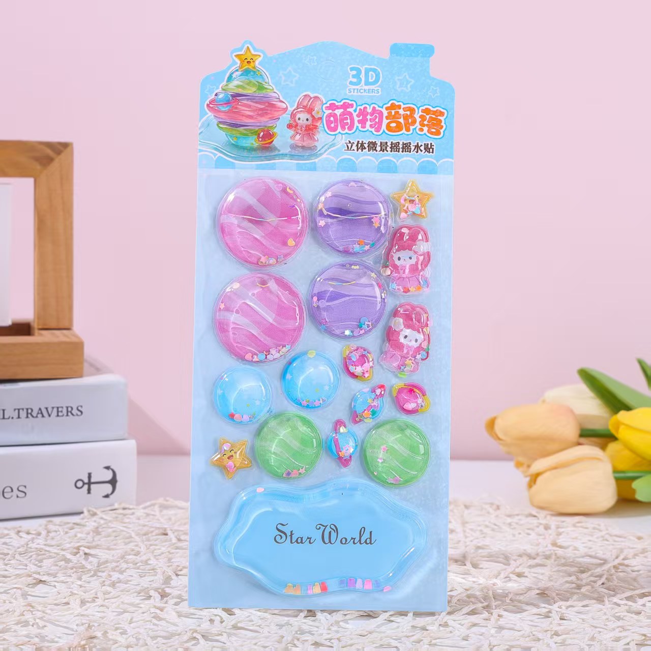 Cute Creature Tribe Rocking Fun 3D Micro-landscape Stickers, Shiny stickers, Adorable Planner, 3D Relief Rocking Water stickers details Picture