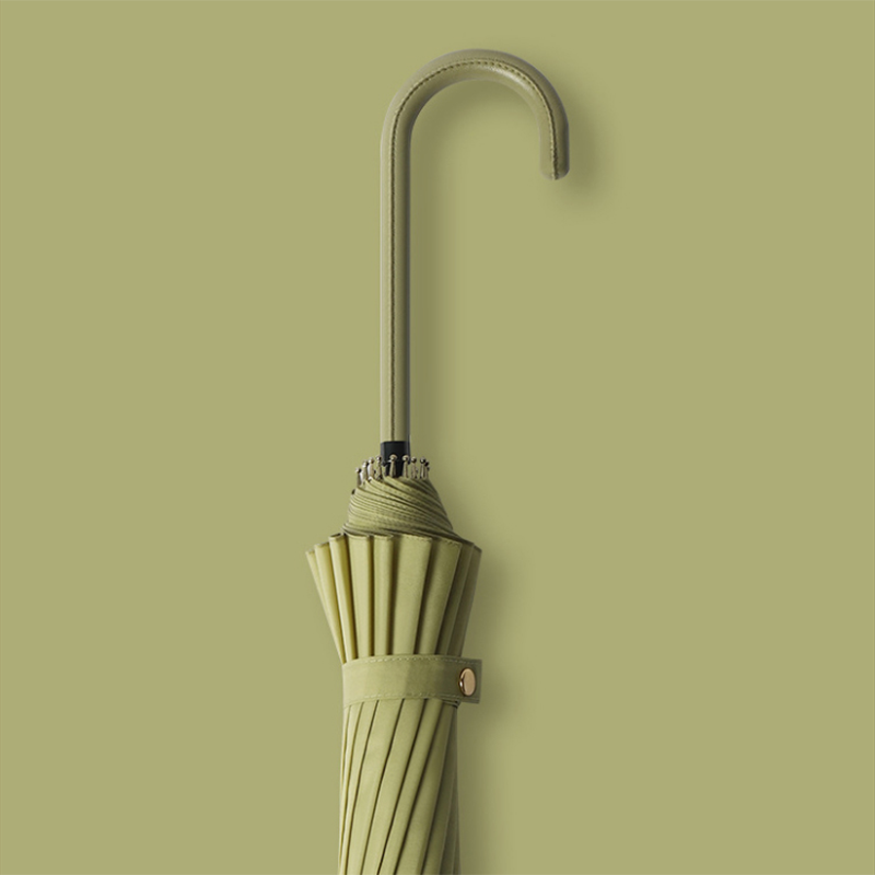 Hengdun 16-bone reinforced wind-resistant long-handled umbrella, retro curved hook leather handle straight pole umbrella, Morandi solid color enlarged umbrella surface, all-weather and all-weather umbrella, women's style artistic and simple umbrella, can be printed with enterprise LOGO advertisement umbrella Application Scenario
