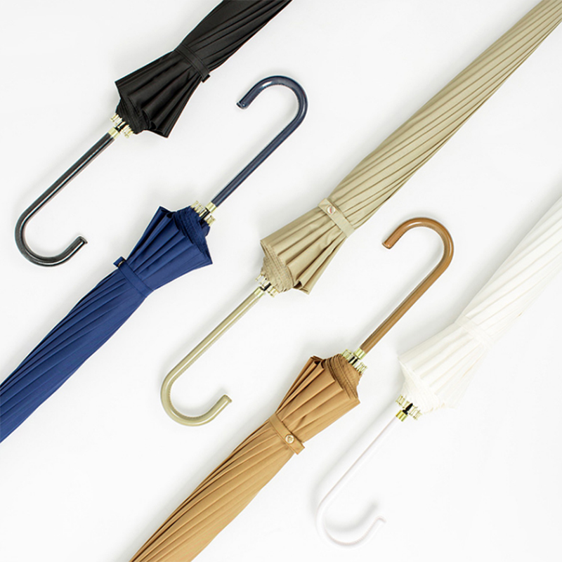 Hengdun 16-bone reinforced wind-resistant long-handled umbrella, retro curved hook leather handle straight pole umbrella, Morandi solid color enlarged umbrella surface, all-weather and all-weather umbrella, women's style artistic and simple umbrella, can be printed with enterprise LOGO advertisement umbrella