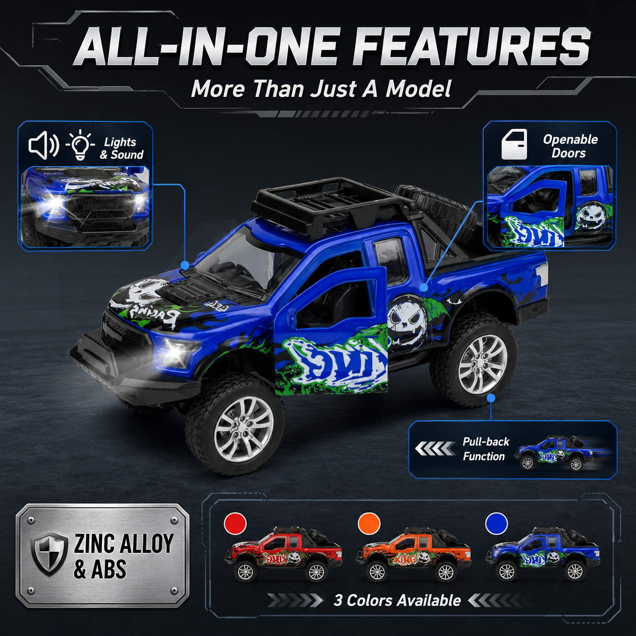 1:32 alloy off-road pickup truck F150, Rebound, door opening, lighting, music, gift and collection Item Picture