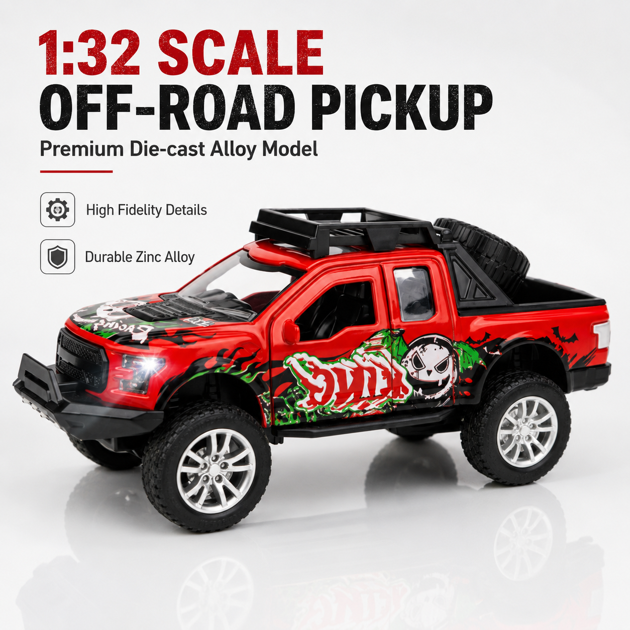 1:32 alloy off-road pickup truck F150, Rebound, door opening, lighting, music, gift and collection full image