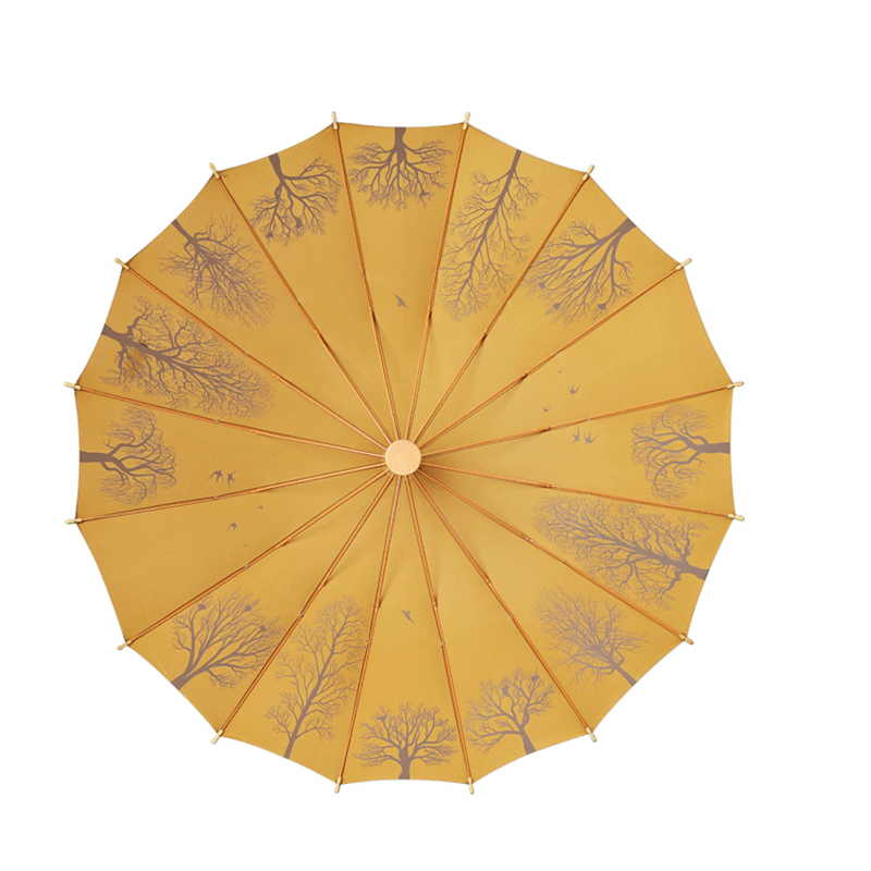 Hengdun New Chinese-style 16-bone bamboo pole long-handled umbrella, ancient tree pattern ancient-style sun protection umbrella, reinforced umbrella frame, wind and rain resistant, Hanfu store tea room souvenir, customizable printed advertising gift umbrella details Picture