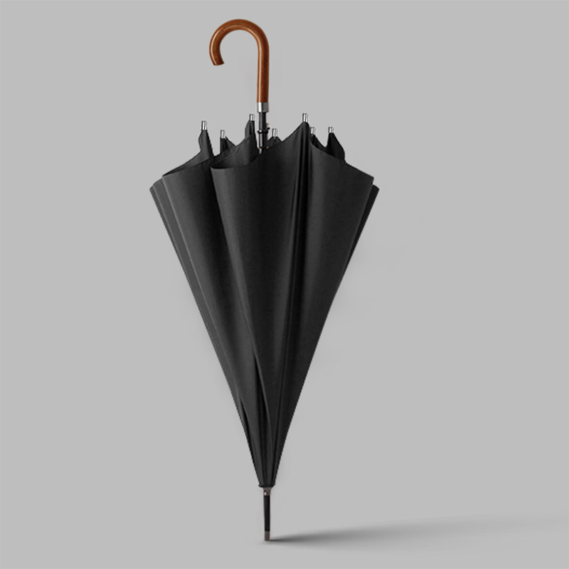 Hengdun British retro solid wood curved hook long handle umbrella for men's business commuting, reinforced wind-resistant straight handle, multiple colors available, double large umbrella surface, two umbrellas for both sunny and rainy days, handle laser-engraved custom logo details Picture