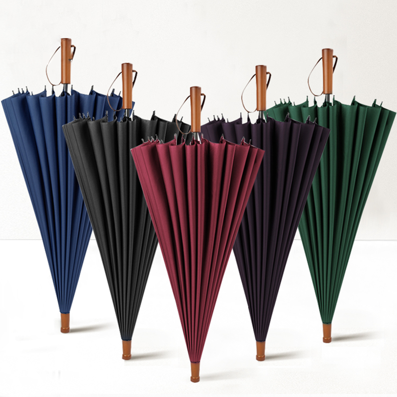 Hengdun 24-bone reinforced ancient-style long-handled umbrella with solid wood handle that can be laser-engraved. Large double-person wind-resistant and sunshade umbrella, suitable for both daily commuting and gifting. Straight-handled umbrella, corporate souvenir, can be printed with logo