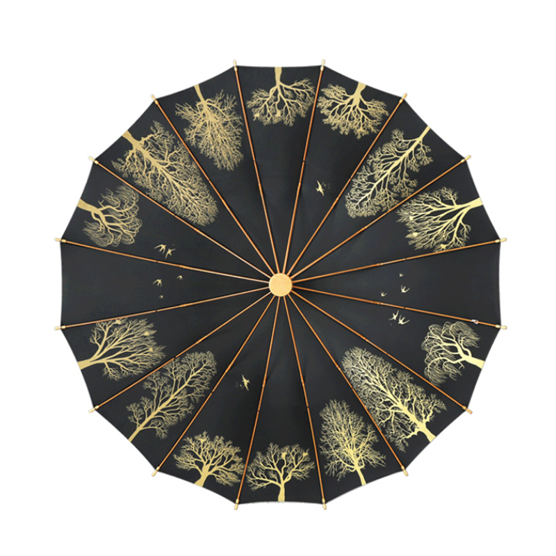 Hengdun New Chinese-style 16-bone bamboo pole long-handled umbrella, ancient tree pattern ancient-style sun protection umbrella, reinforced umbrella frame, wind and rain resistant, Hanfu store tea room souvenir, customizable printed advertising gift umbrella Application Scenario