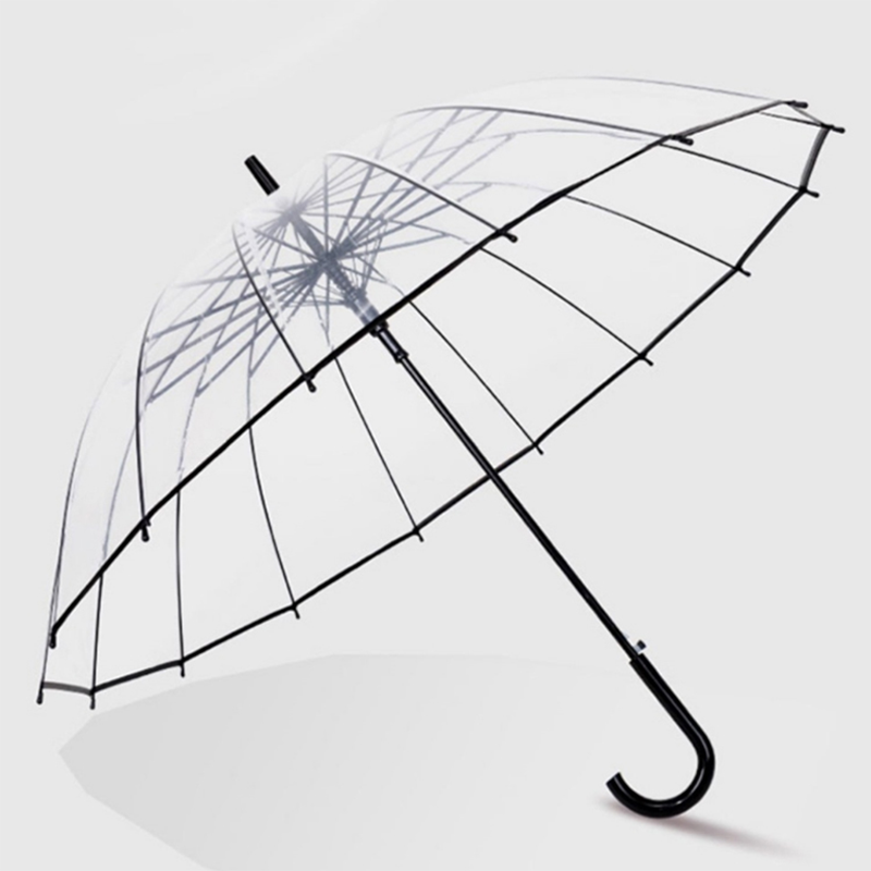 The Hengdun thickened 16-bone transparent arched umbrella with a curved hook handle is durable and wind-resistant. The PVC umbrella fabric is a popular wedding prop. The long-handled umbrella has a multi-color handle and can be customized with the enterprise logo Specification image