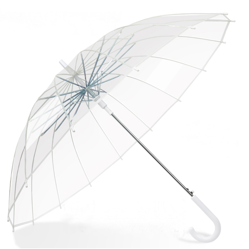 The Hengdun thickened 16-bone transparent arched umbrella with a curved hook handle is durable and wind-resistant. The PVC umbrella fabric is a popular wedding prop. The long-handled umbrella has a multi-color handle and can be customized with the enterprise logo Application Scenario