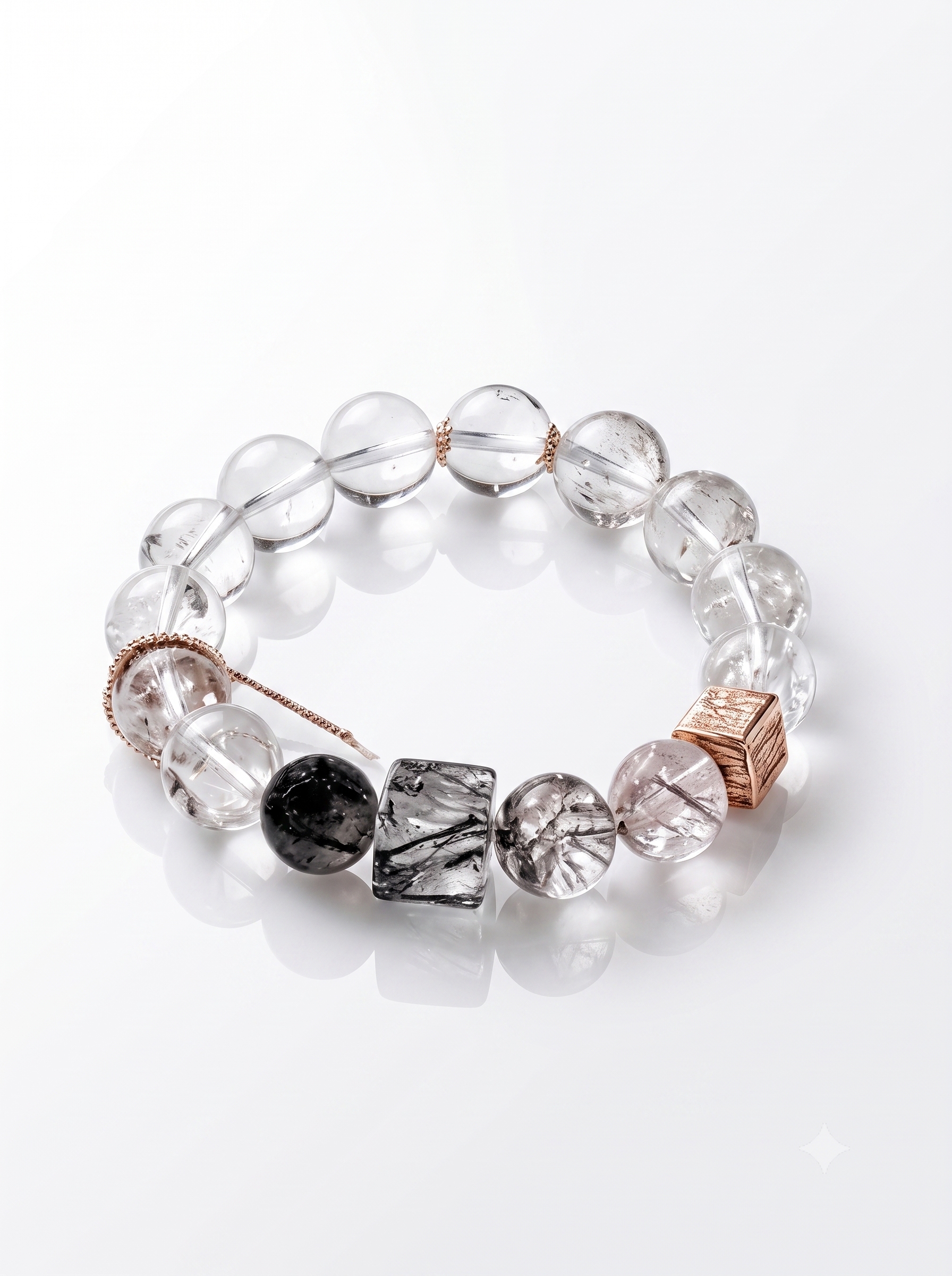 Natural white crystal, black silver and titanium co-generated bracelet, simple and niche design, high transparency and clean body bracelet, crystal handcrafted bracelet details Picture