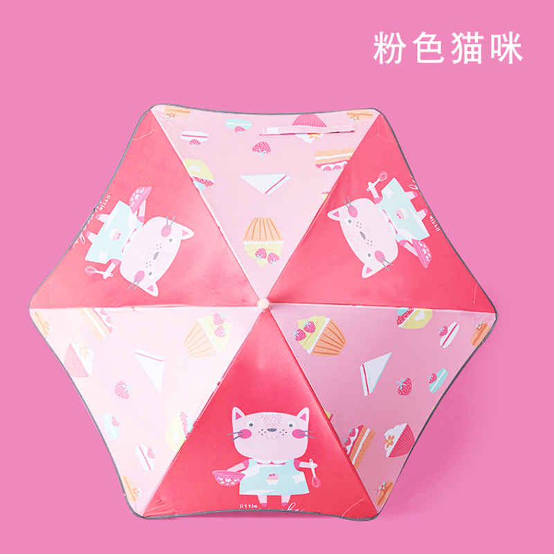 Hengdun Rounded Corner safety Children's long-handled umbrella, push-pull anti-pinch hand switch, night reflective strip black rubber sun protection and UV protection, all-weather umbrella, cute cartoon, kindergarten and primary school students' sunshade umbrella, lightweight and portable Item Picture