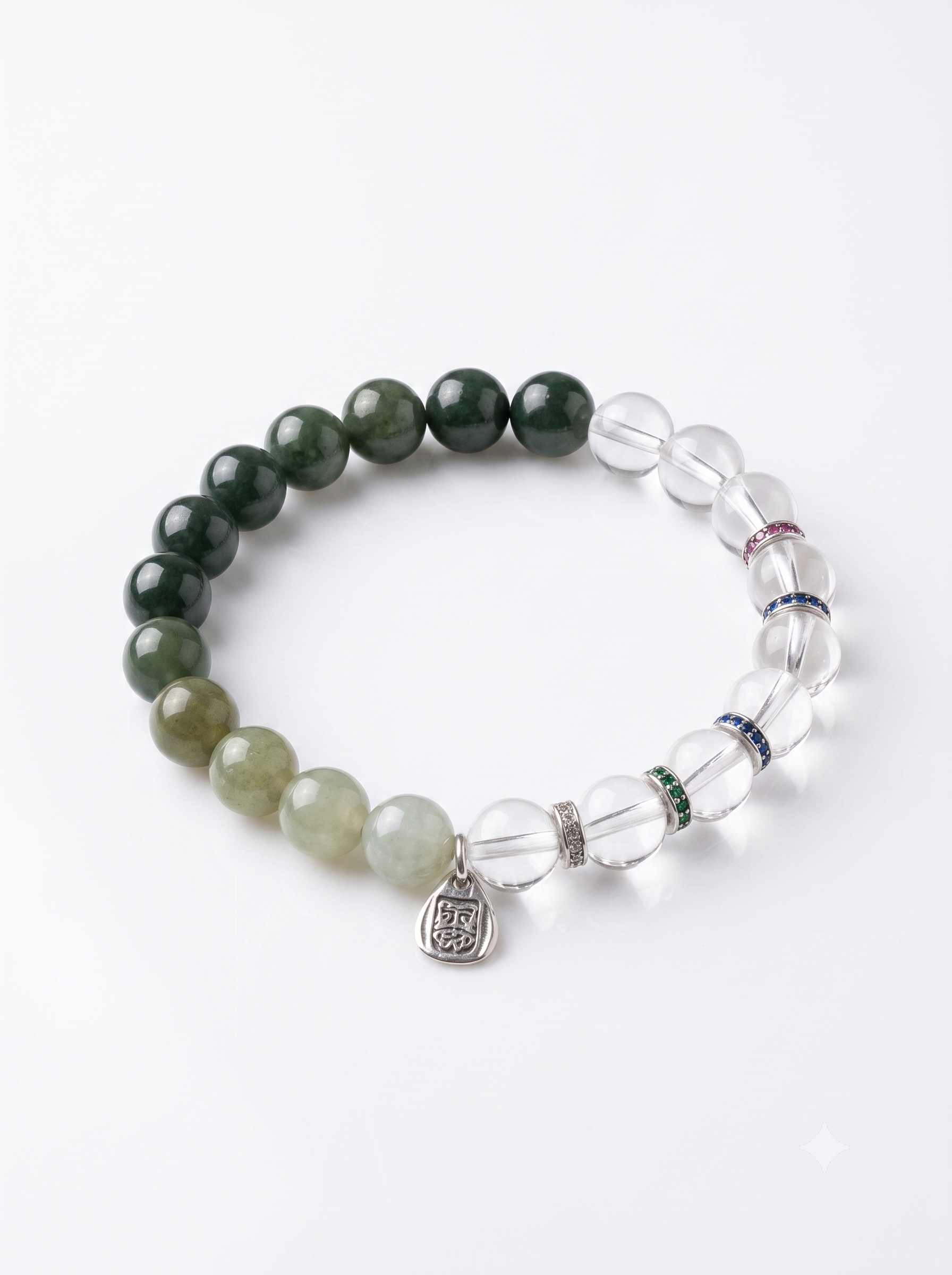 S925 silver-white crystal Hetian jade gradient round bead Zaki elastic bracelet, a collectible Application Scenario
