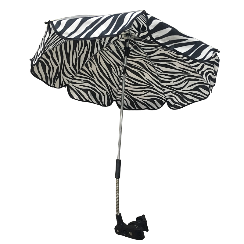 Hengdun Universal Baby stroller sunshade Umbrella, black and white zebra pattern universal flexible sunshade umbrella, baby walking tool, universal stroller sunshade umbrella, enlarged umbrella surface, UV protection, waterproof baby stroller accessories Application Scenario