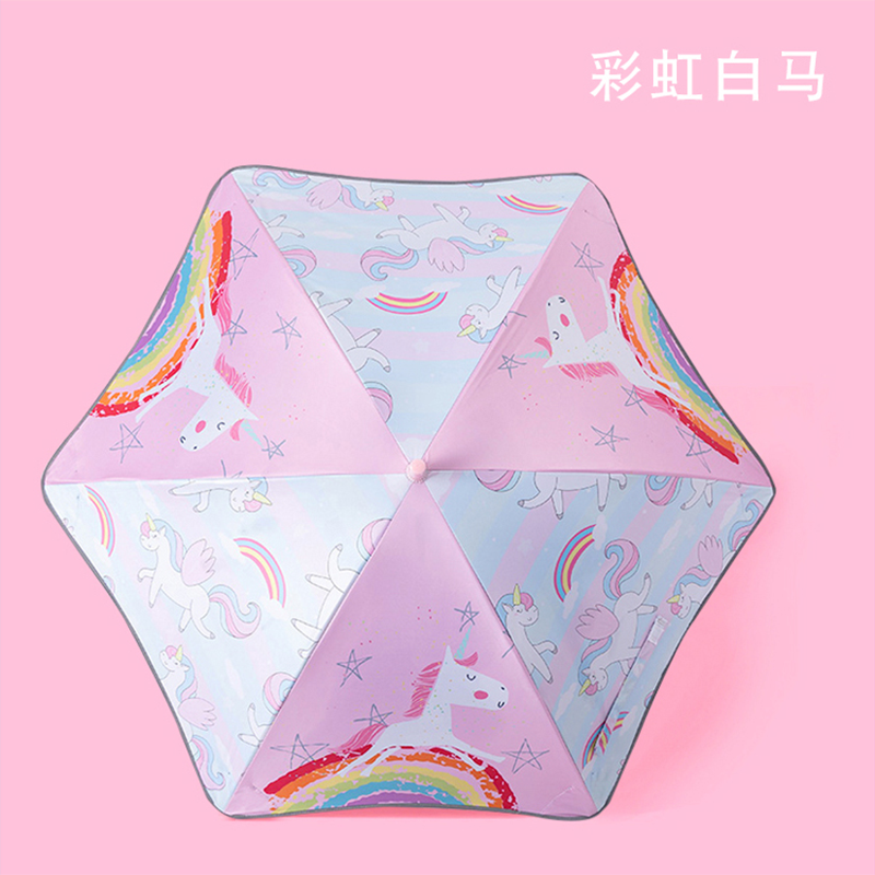 Hengdun Rounded Corner safety Children's long-handled umbrella, push-pull anti-pinch hand switch, night reflective strip black rubber sun protection and UV protection, all-weather umbrella, cute cartoon, kindergarten and primary school students' sunshade umbrella, lightweight and portable Specification image
