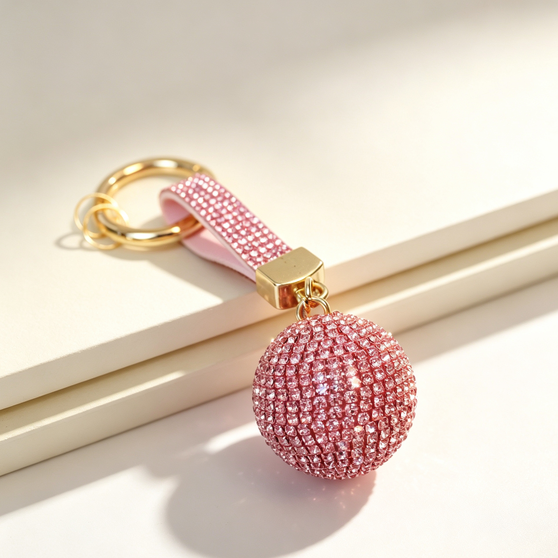 Rhinestone Ball Keychain Crystal Ribbon Bag Charm Fashion