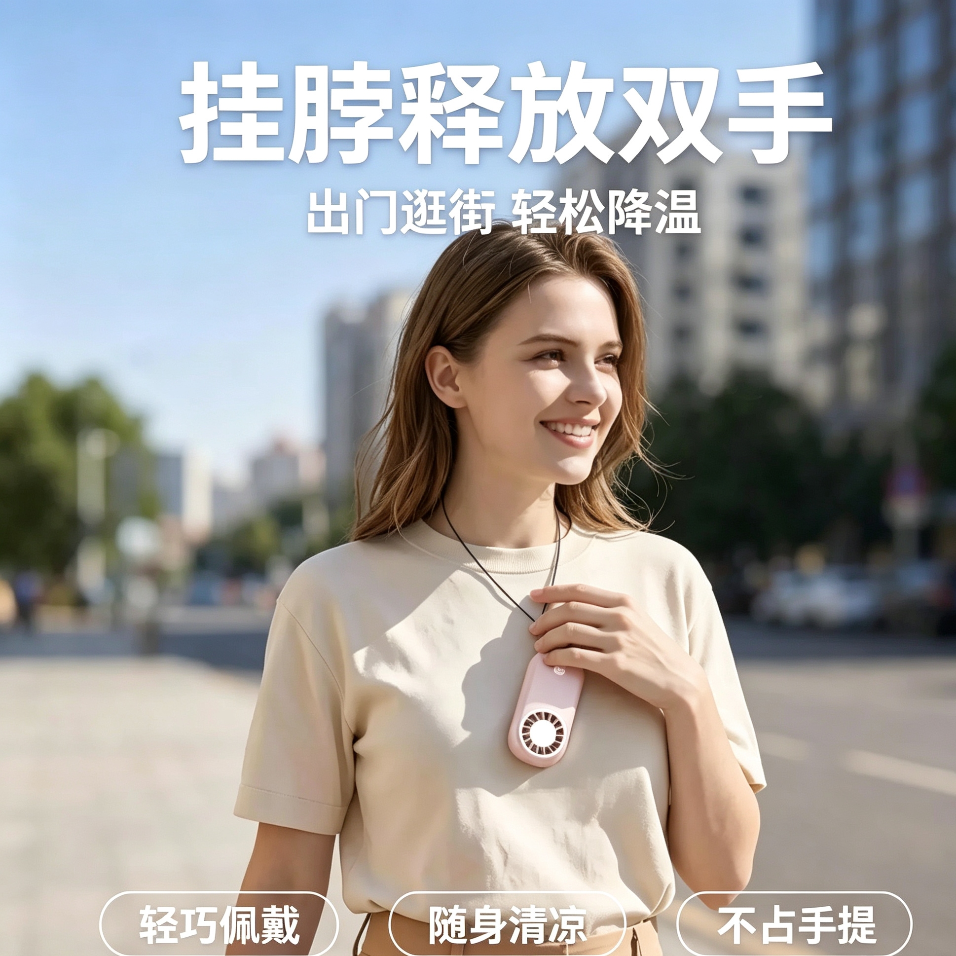 #03 Ultra-thin pocket handheld small fan, portable mini charging turbine fan, student outdoor portable lanyard small electric fan Application Scenario