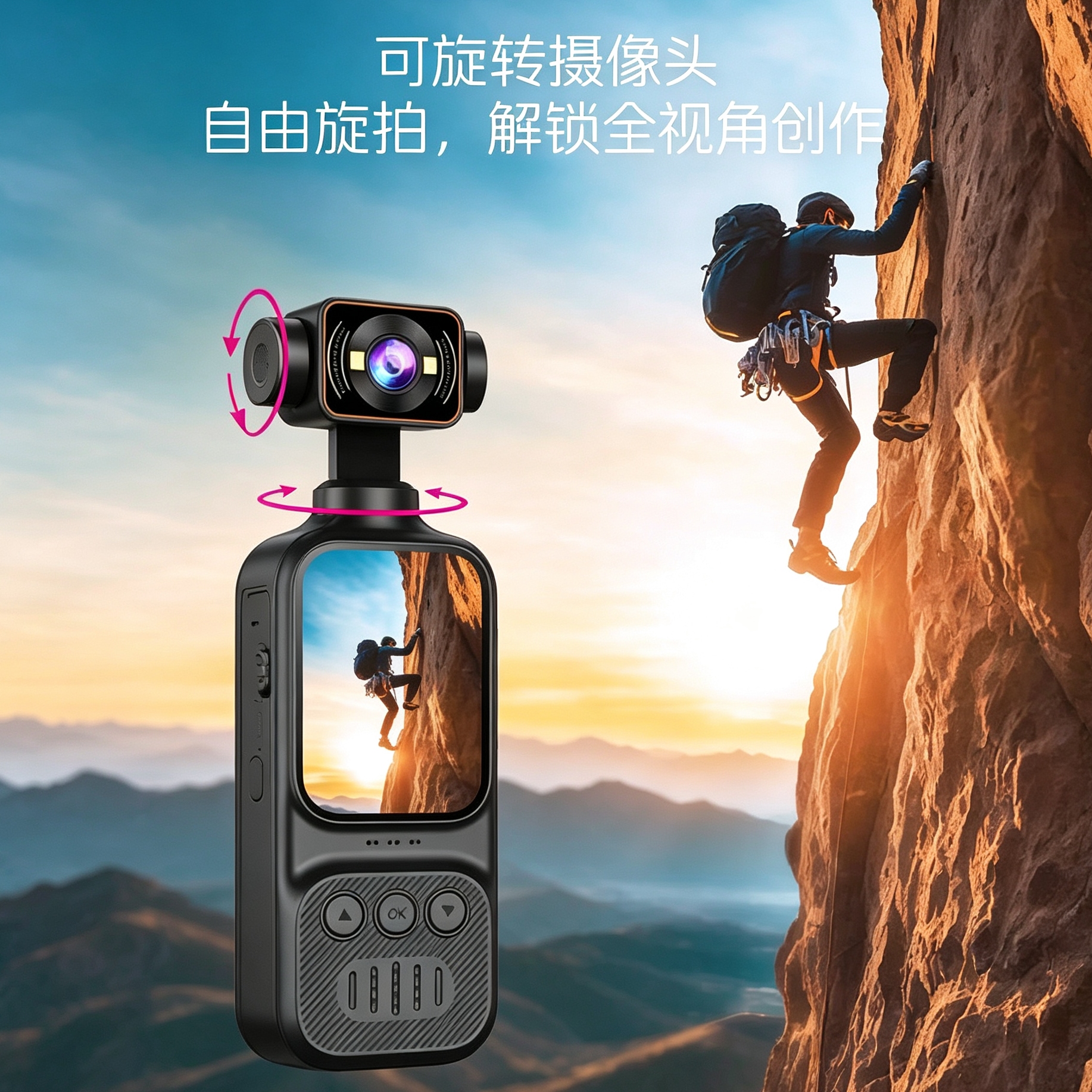 #07 Mini Touchscreen 4K Pocket Camera, Rotatable lens, Portable first-person perspective recorder, cycling outdoor vlog, portable action camera details Picture