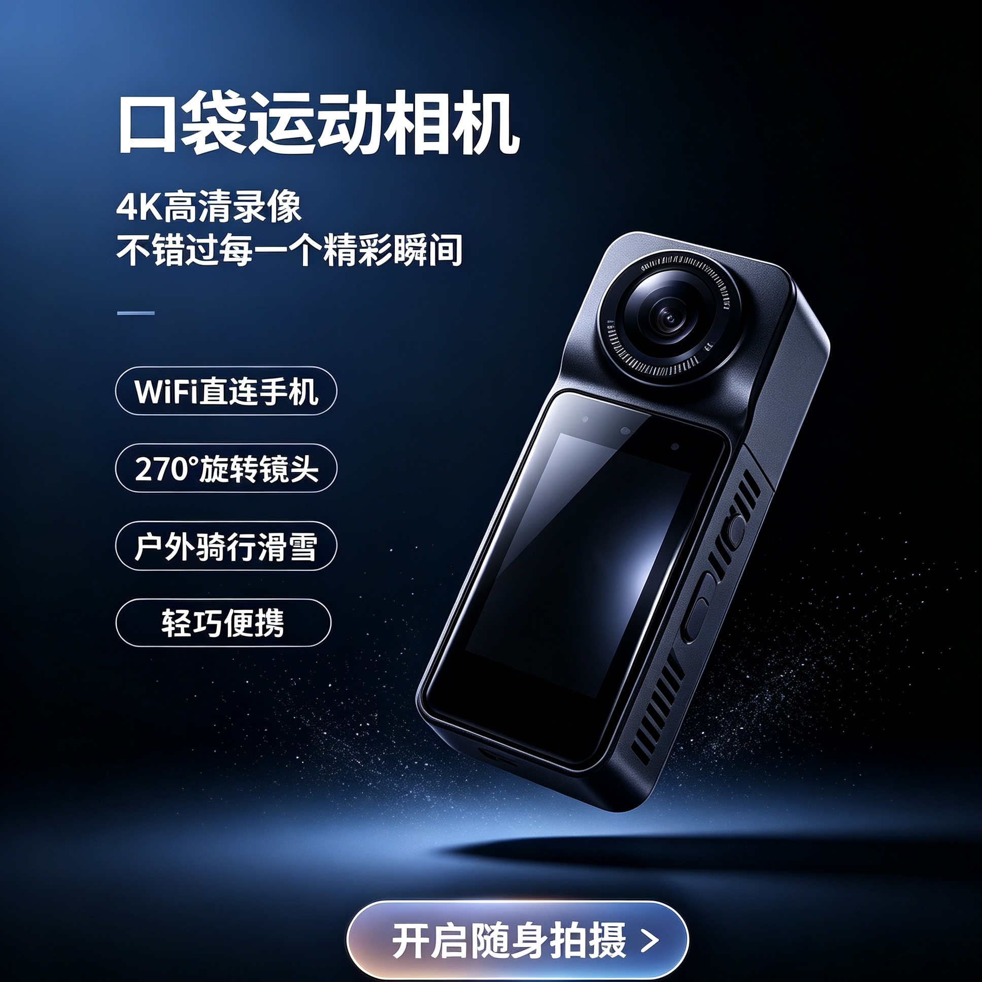 #03 4K Pocket action camera, WIFI connected, 270° rotating lens, outdoor cycling, skydiving, portable Vlog camera Application Scenario