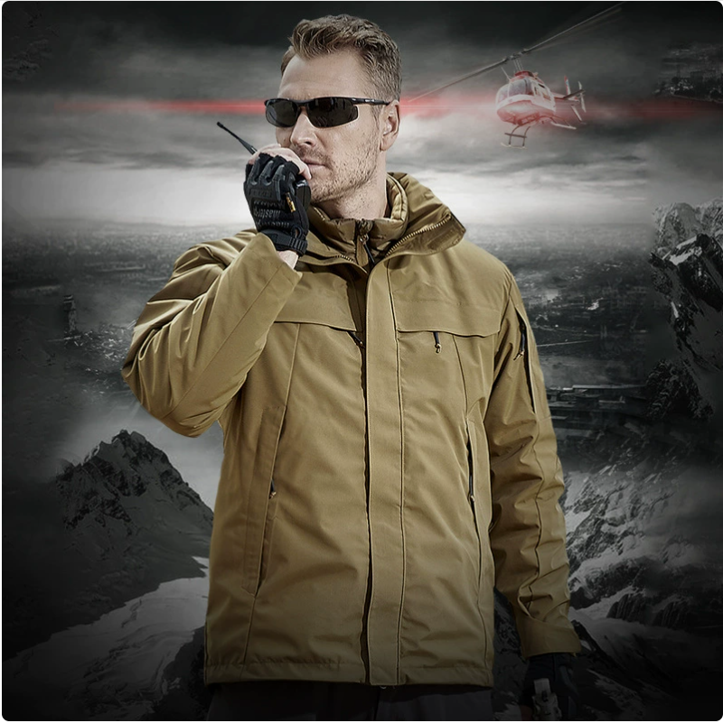 Outdoor sports three-in-one tactical rock climbing, skiing, charging and warmth jacket, detachable winter wear-resistant, windproof and cold-proof cotton jacket