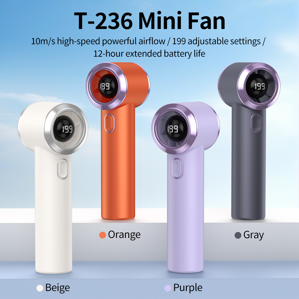 The new Amazon cross-border mini fan with strong wind force, portable digital display, 199-speed high-speed outdoor handheld fan is always ready to go Item Picture