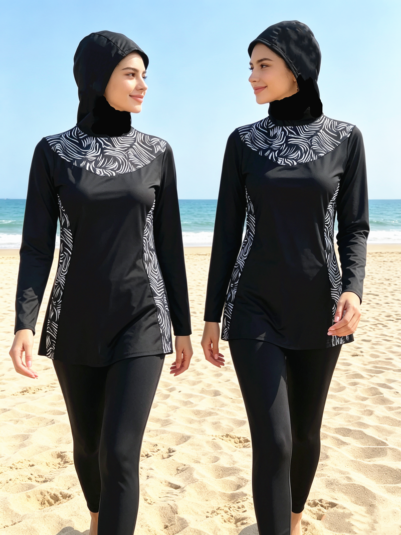 الملابس الخارجية الخارجية الخارجية عبر الحدود لباس السباحة الإسلامي المحافظ، وهو ملابس السباحة، وهو عبارة عن أزياء سميكة من ملابس السباحة ذات الأكمام القصيرة