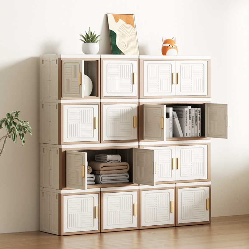 【CL】26Q3#1205 Small folding storage box, beige light brown modular outdoor plastic storage box, Baina Storage Cabinet