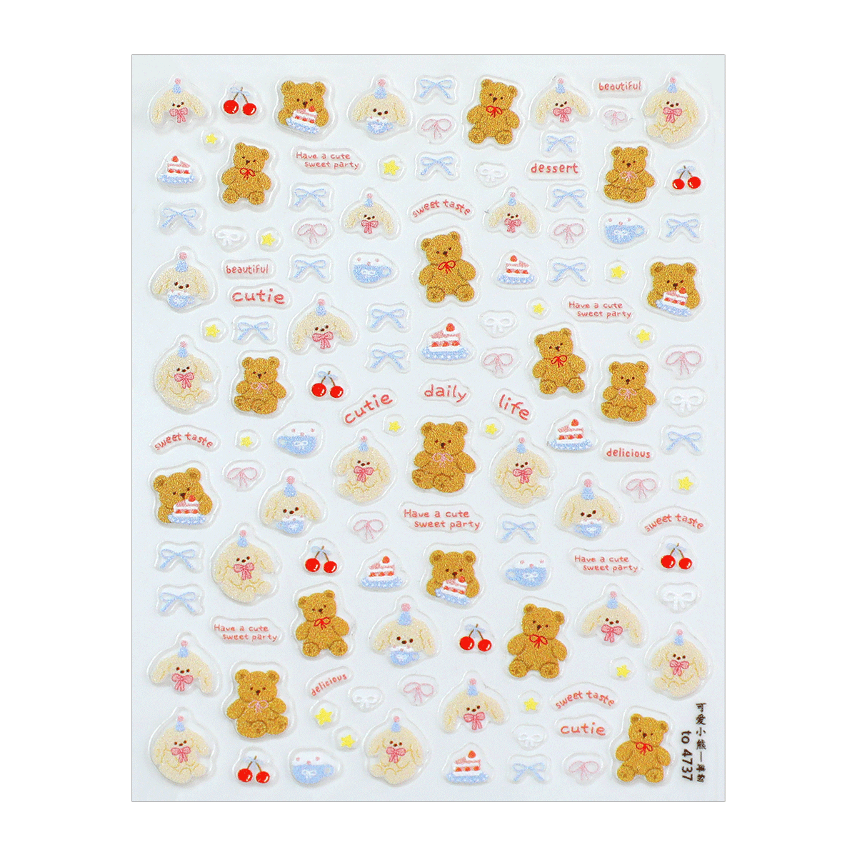 Cute cartoon bear nail art stickers, cream bow, cherry small patterns, waterproof self-adhesive Guka notebook decoration small stickers Item Picture