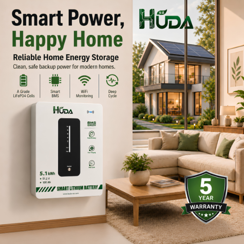 HUDA 5.1KWh HDL100S8-5.1K wall-mounted photovoltaic energy storage lithium battery LiFePO4 whole-house energy storage emergency system Bluetooth smart Specification image