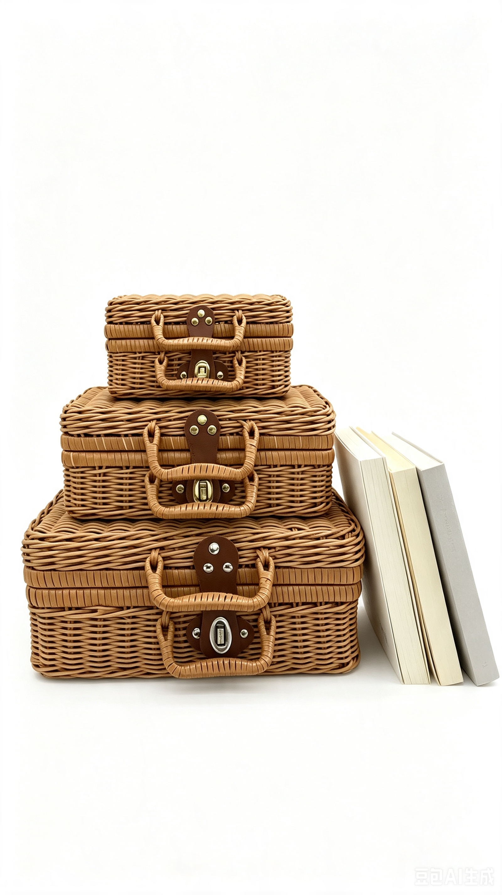 Brown imitation rattan woven storage box set, indoor organizing storage box, book placement organizing box, women's cosmetics storage carrying box, outdoor camping picnic basket Brown imitation rattan woven storage box set, indoor organizing storage box, book placement organizing box, women's cosmetics storage carrying box, outdoor camping picnic basket