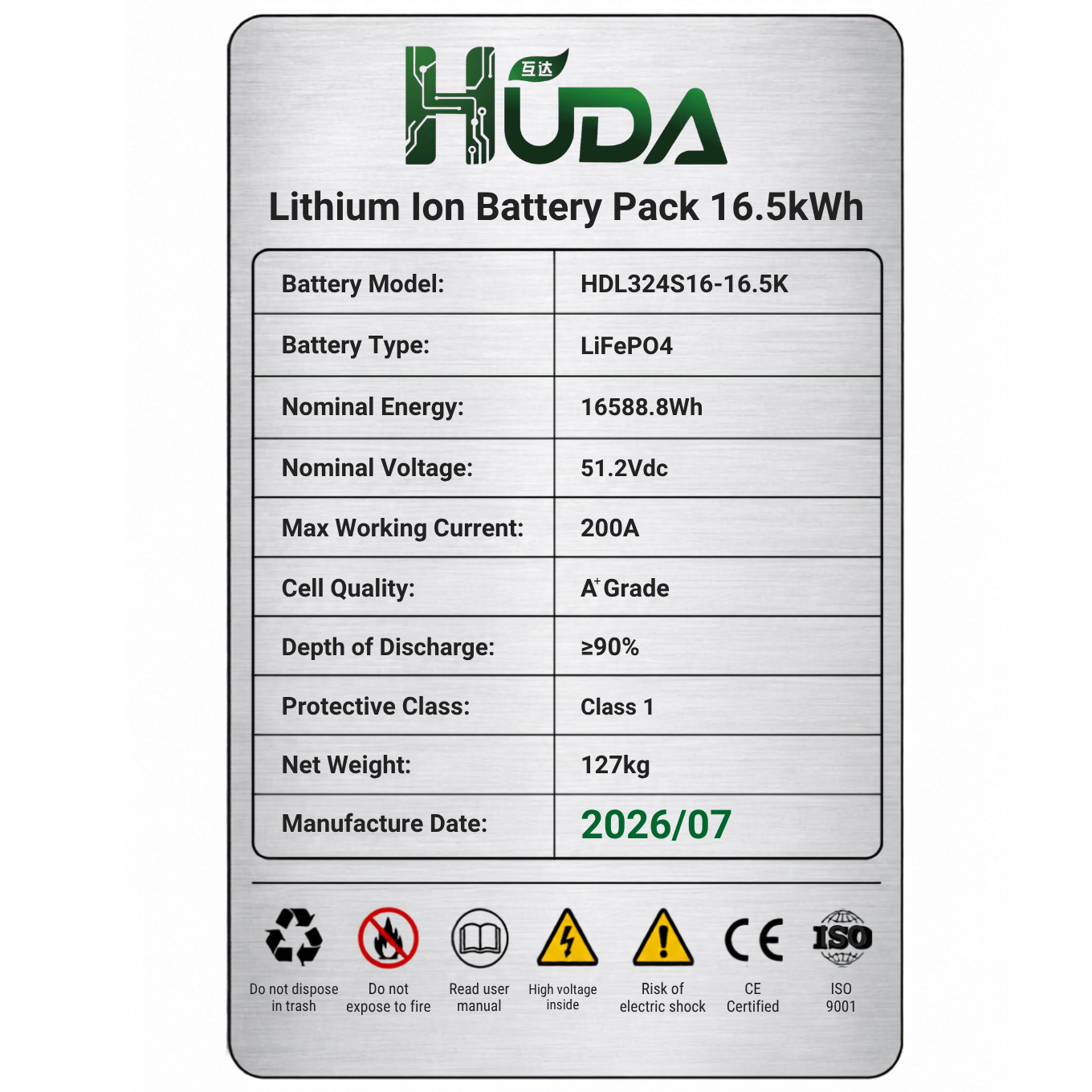 HUDA 16.5KWh wall-mounted photovoltaic energy storage lithium battery LiFePO4 villa whole-house energy storage system, RV and yacht emergency backup power supply, Bluetooth smart household energy storage details Picture