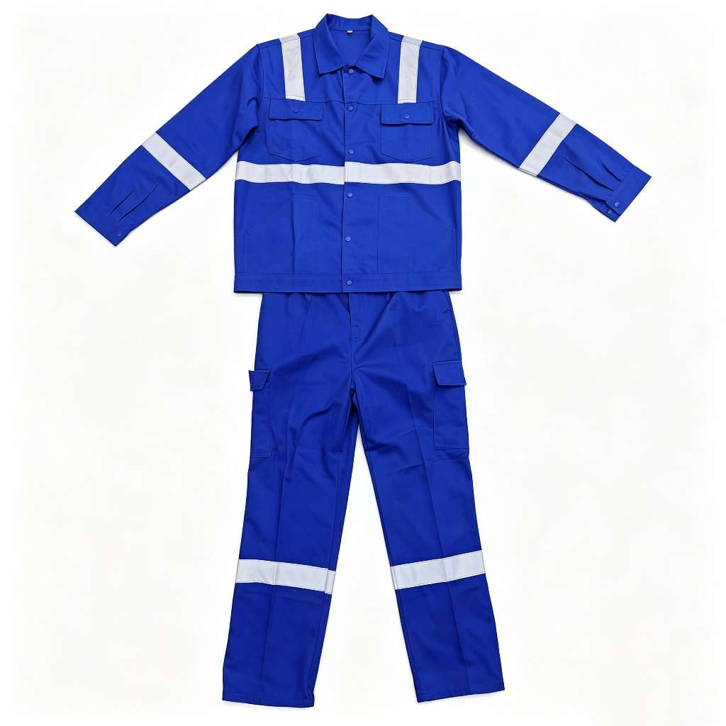 Long-sleeved reflective work clothes set in royal blue, construction site engineering labor protection clothing, multi-pocket reflective strip work clothes, two-piece set, royal blue reflective strip work clothes set, long-sleeved labor protection work clothes for construction site workshops Specification image