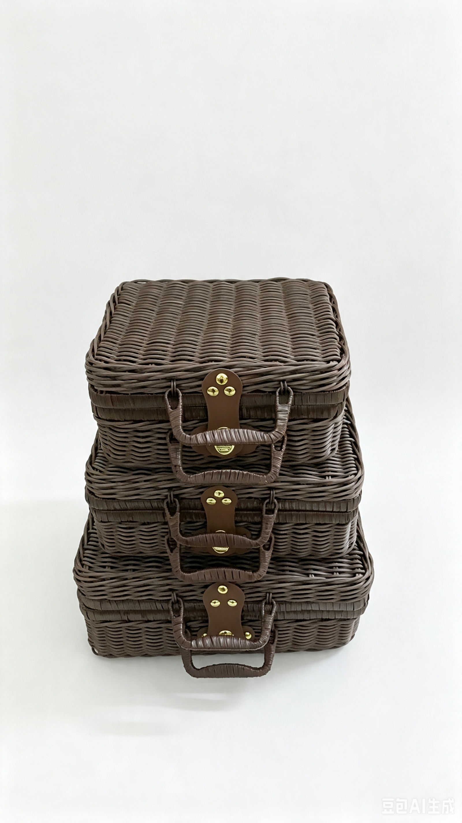 Grayish-brown imitation rattan weaving storage box set, indoor organizing storage box, book placement organizing box, women's cosmetics storage carrying box, outdoor camping picnic basket Item Picture