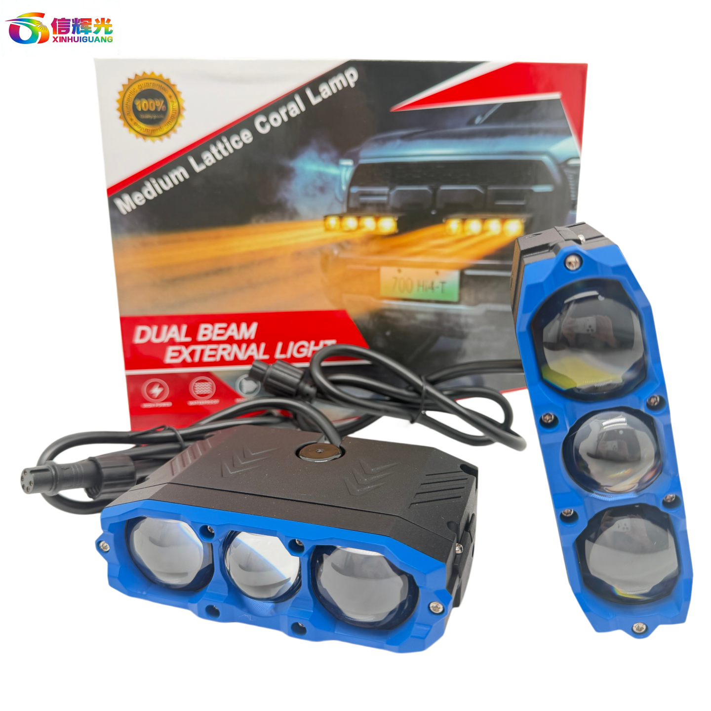 Automotive LED grille lights, three-eye spotlights, lens light strips, solenoid valves, high and low beams, high power, motorcycle led headlights details Picture