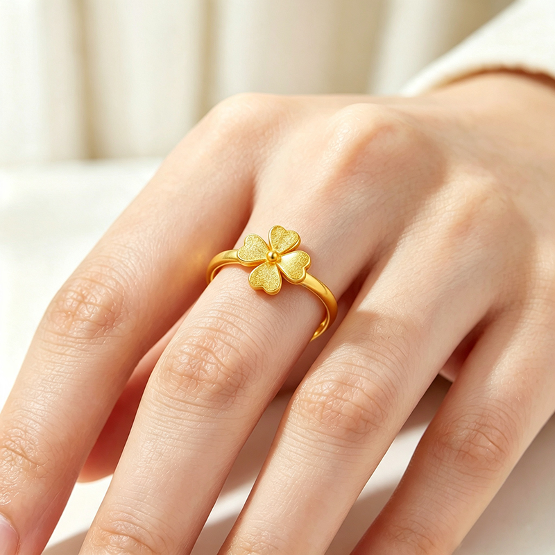 Anillo de oro de cuatro hojas anillo de plata para niños arco estilo dedo accesorios moda versátil simple tendencia