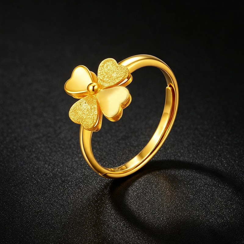 Anillo de oro de cuatro hojas anillo de plata para niños arco estilo dedo accesorios moda versátil simple tendencia Item Picture
