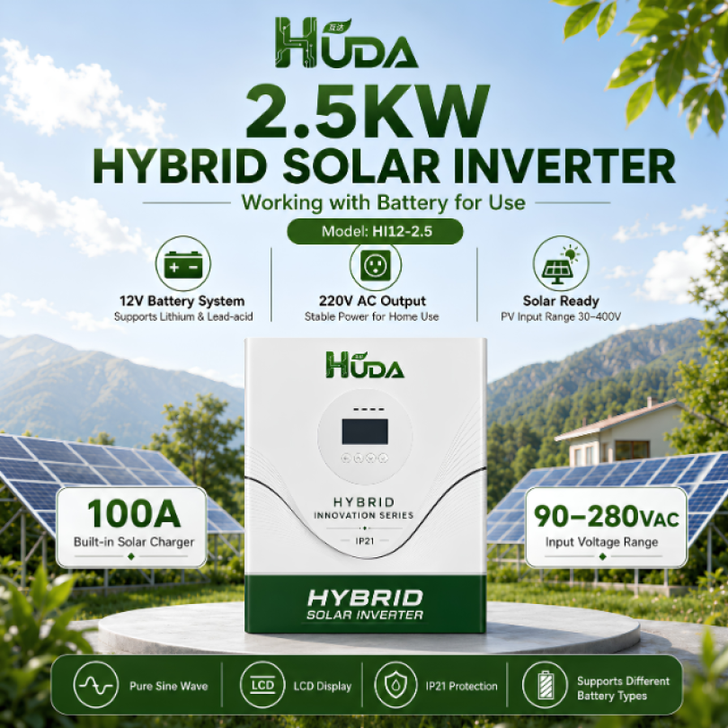 HUDA HI12-2.5 2.5KW 12V Hybrid Solar inverter battery Home off-grid photovoltaic integrated machine with built-in 50A MPPT controller Application Scenario
