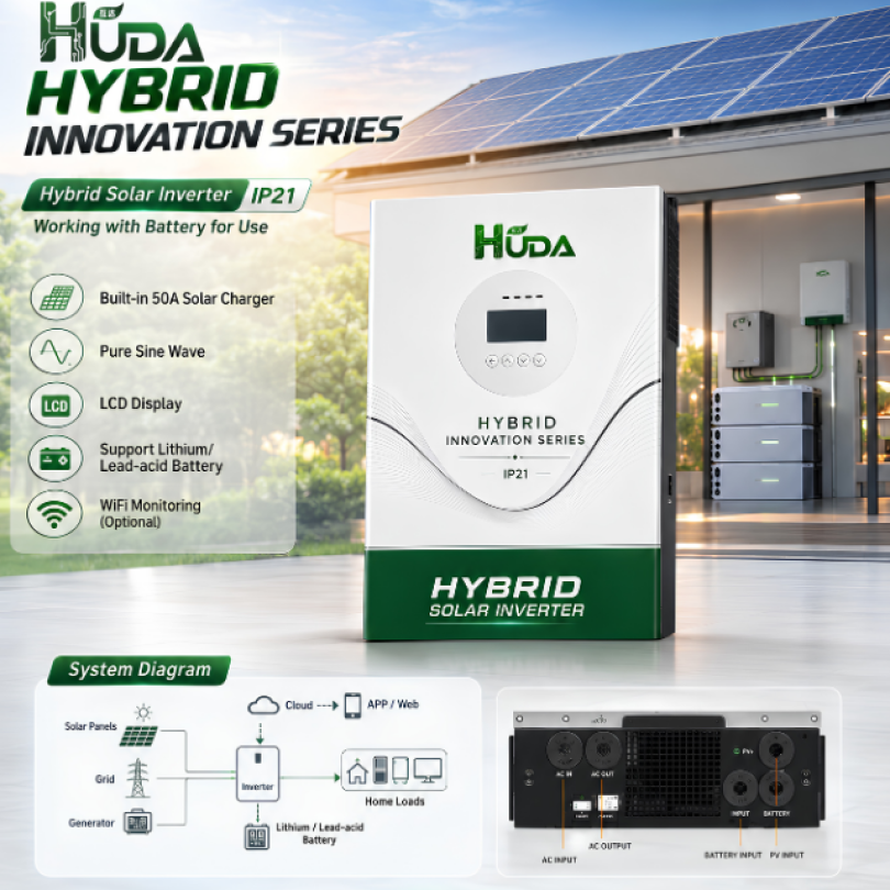 HUDA HI12-1.2 1.2KW 12V Hybrid Solar inverter battery Home Off-grid Photovoltaic Integrated machine with built-in 50A MPPT controller Application Scenario