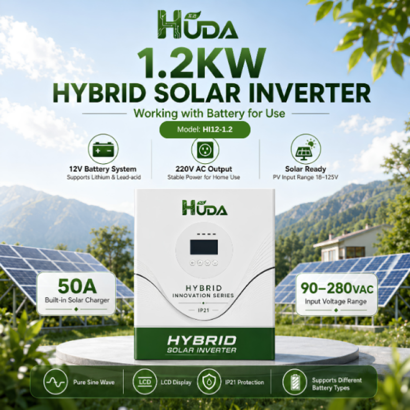 HUDA HI12-1.2 1.2KW 12V Hybrid Solar inverter battery Home Off-grid Photovoltaic Integrated machine with built-in 50A MPPT controller details Picture