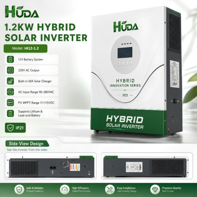 HUDA HI12-1.2 1.2KW 12V Hybrid Solar inverter battery Home Off-grid Photovoltaic Integrated machine with built-in 50A MPPT controller Specification image