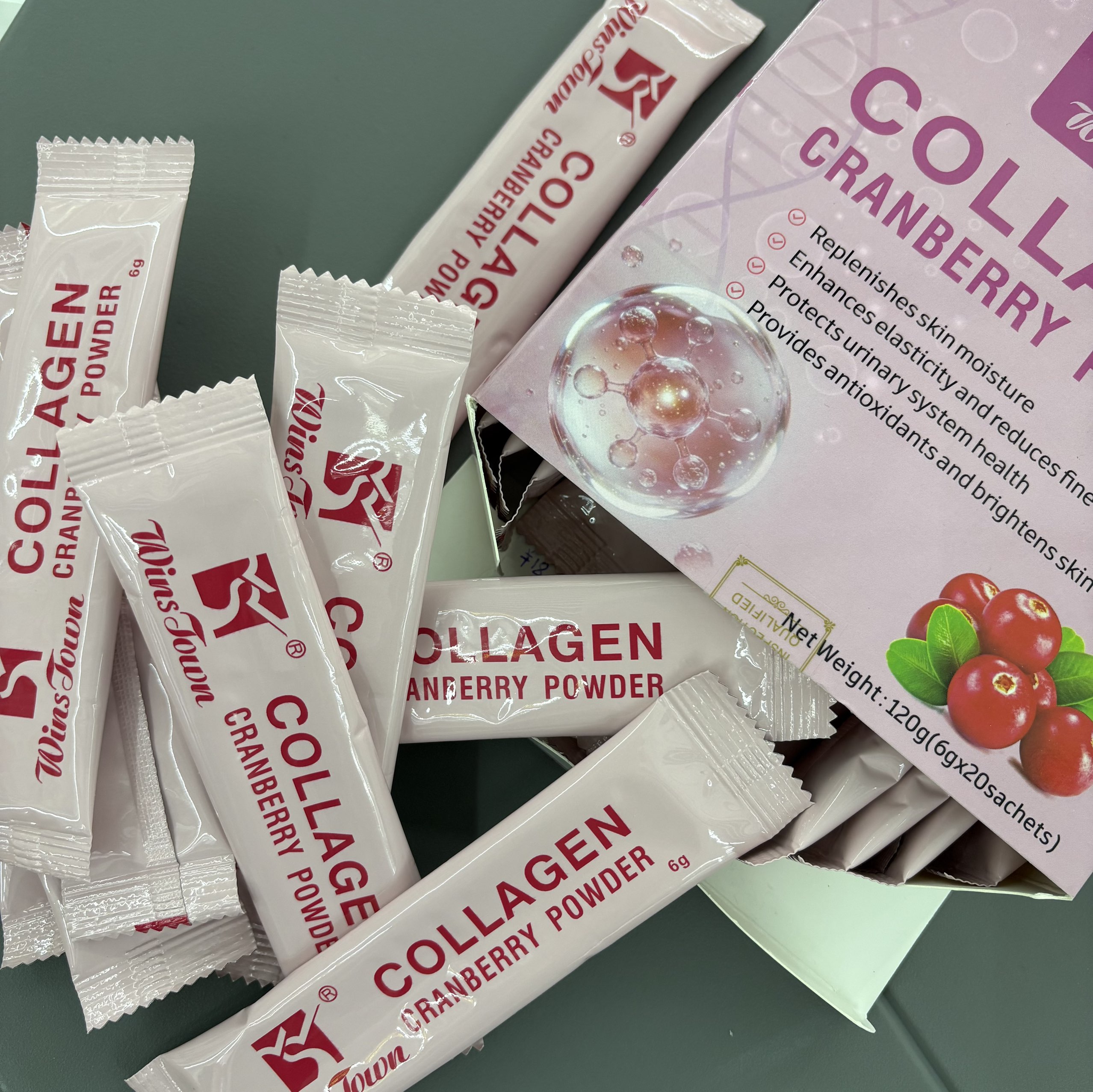 彩盒包装袋装胶原蛋白蔓越莓粉美容养颜补水抗氧化健康营养粉剂胶原蛋白蔓越莓固体饮料