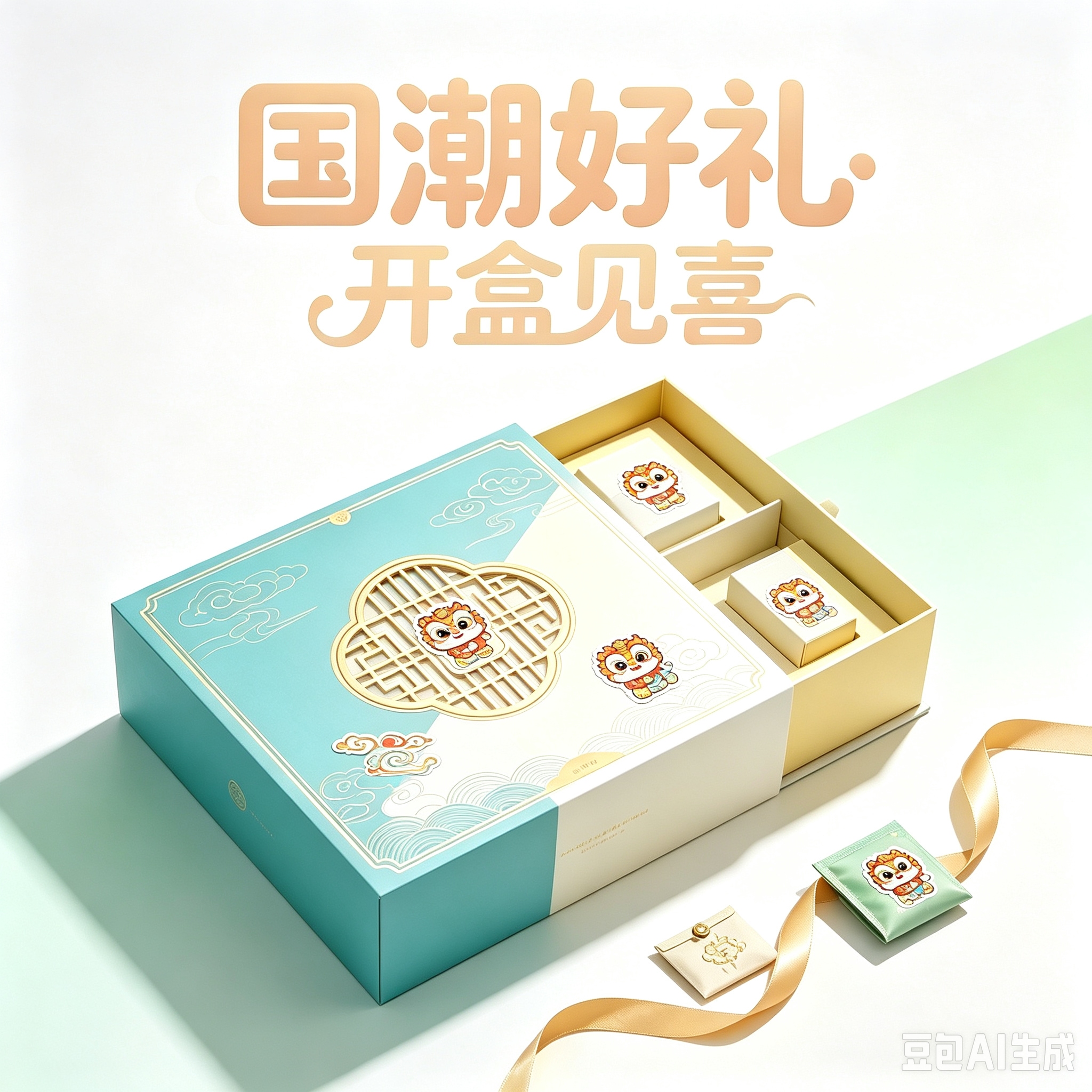 Deep green national trend gift box, beauty baby gift packaging 3D stereoscopic greeting card, Mother's Day beauty gift box, selected gifts 06